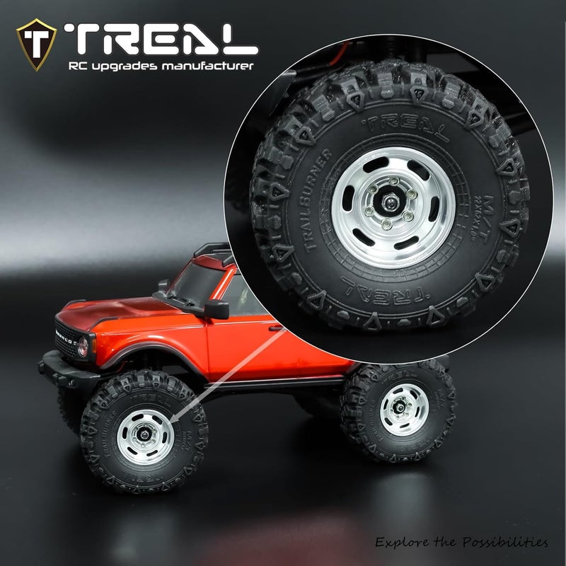 Treal SCX24 Wheels 1.0" Beadlock Wheels(4P) Vintage for 1/24 SCX24 Bronco Gladiator C10 Deadbolt -Type E (Silver) - Image 3